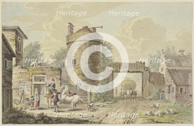 Riders halting at an old tower. Creator: Unknown.