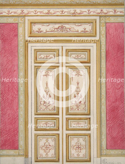 Design for double doors decorated in the rococo style, 1867. Creators: Jules-Edmond-Charles Lachaise, Eugène-Pierre Gourdet.