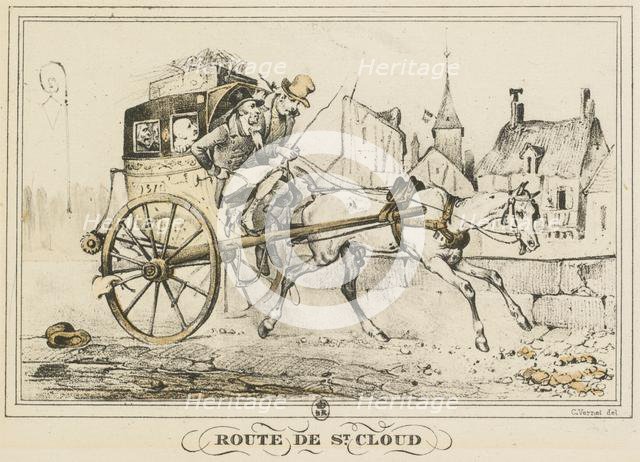 Scenes of Daily Life, Roads and Paths: Road to Saint-Cloud..., 1816. Creator: Carle Vernet (French, 1758-1836); Bance.