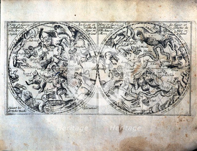  'Heavenly Globes', name and figures of the celestial constellations and signs of the Arctic and …