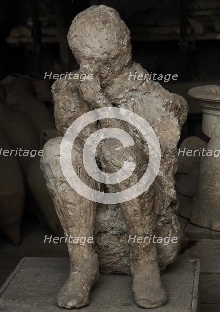 Plaster cast of human remains, Pompeii, Italy, 2009.  Creator: LTL.