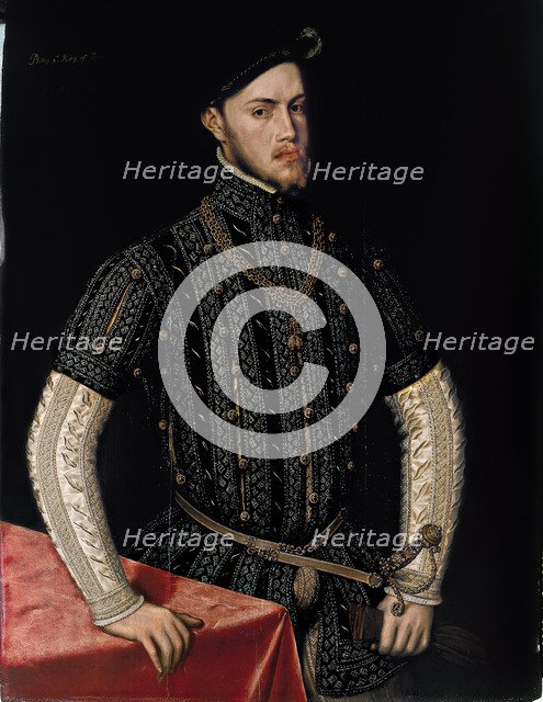 Portrait of Philip II (1527-1598), King of Spain and Portugal, c. 1550. Artist: Mor, Antonis (Anthonis) (c. 1517-1577)