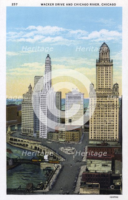 Wacker Drive and the Chicago River, Chicago, Illinois, USA, 1928. Artist: Unknown