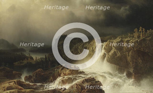 Rocky Landscape with Waterfall, 1859. Creator: Markus Larsson.