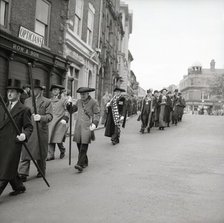 Horn blowers in procession, Ripon, Yorkshire, c1955.  Creator: Arthur Charles Kirby Ware.