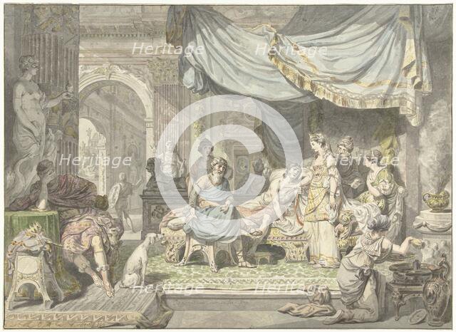 Antiochus tries to hide the love for his mother Stratonice, 1775. Creator: Jean Grandjean.