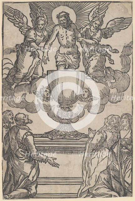 The Triumph of the Eucharist, Christ as the Man of Sorrows supported by two angel..., ca. 1550-1600. Creator: Anon.
