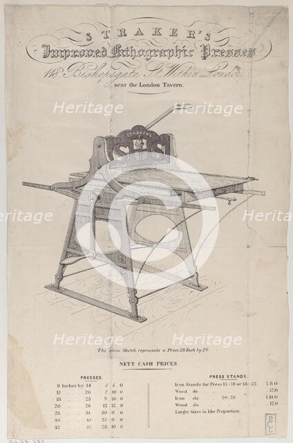 Trade Card for Straker's Improved Lithographic Presses, 19th century., 19th century. Creator: Anon.