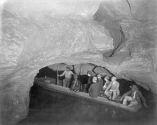 "On Echo River" (boat with tourists), Mammoth Cave, Edmondson County, Kentucky, c1891. Creator: Frances Benjamin Johnston.