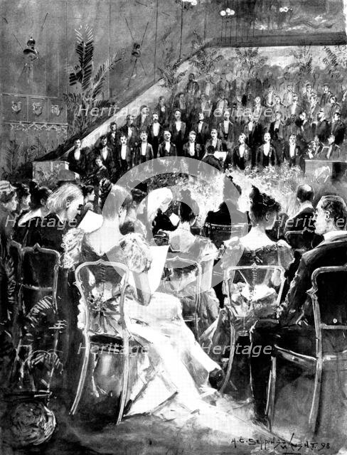 "The March of the Men of Harlech"- the Welsh Choir singing before the Queen at Windsor Castle, 1898. Creator: Unknown.