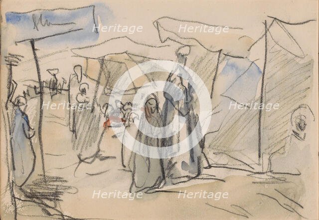 Egyptians walking on a road, 1919. Creator: Marius Bauer.