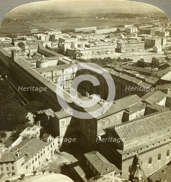 Vatican Palace from the dome of St Peter's Basilica, Rome, Italy.Artist: Underwood & Underwood