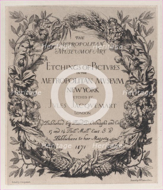 Title page, Etchings of Pictures in the Metropolitan Museum New York, 1871. Creator: Jules-Ferdinand Jacquemart.