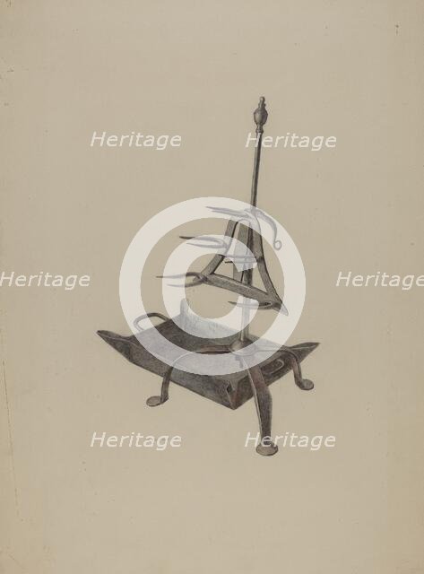 Roasting Stand with Drip Pan, c. 1938. Creator: Roy Weber.