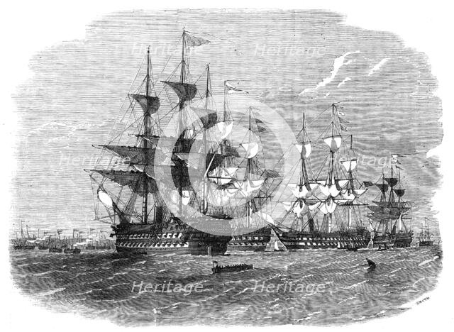 The Approaching Naval Review - H.M. Divisional Ships of the Gun-Boat Flotilla, at Moorings off Ryde, Creator: Smyth.