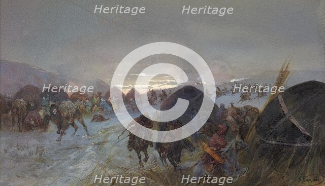 A Raid on a Settlement, 19th century. Creator: Nikolay Nikolaevich Karazin.