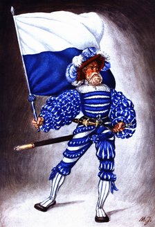 Flag bearer from the canton of Lucerna, c. 1510. Color engraving from 1943, published by Editions…