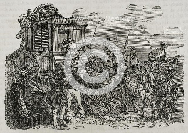 First Carlist War, (1833-1840): Assault by the Carlists on the postal service on its way...1842. Creator: Unknown.