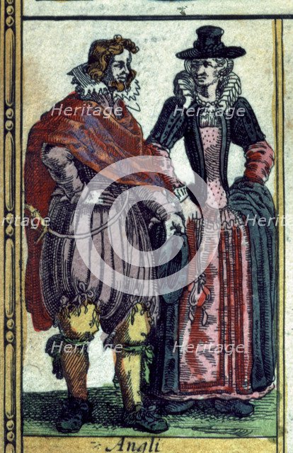 British types, colored engraving from the book 'Le Theatre du monde' or 'Nouvel Atlas', 1645, cre…