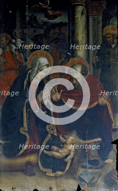 Altarpiece of St. Martin in the church of St. Martin of Tours of Capella (Huesca), detail of the …