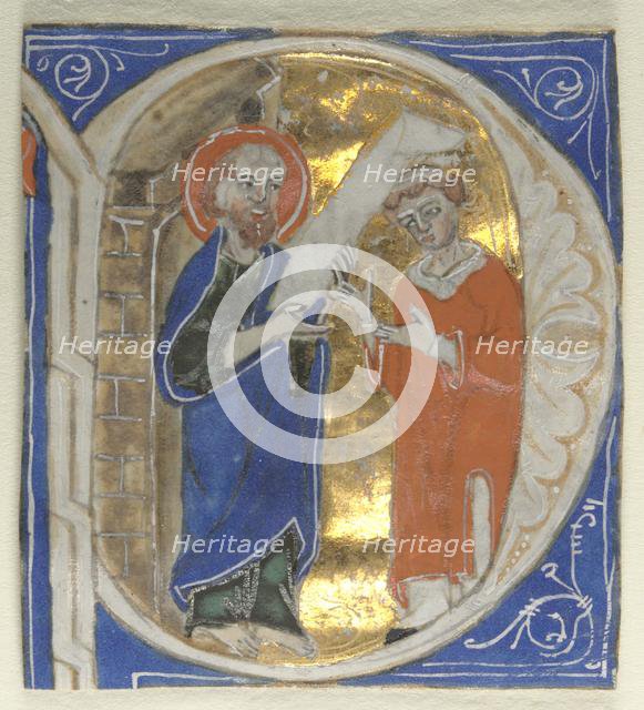 Historiated Initial Excised from a Bible: St. Paul and a Cleric, 1200s. Creator: Unknown.