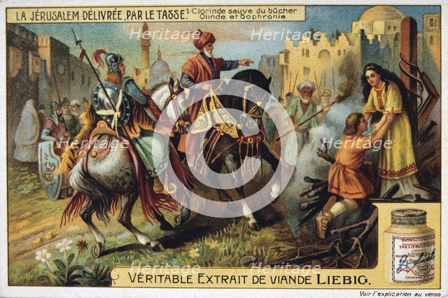 La Jerusalem deliveree par le Tasse, Clorinde saved from burning. 19th Century. Artist: Unknown