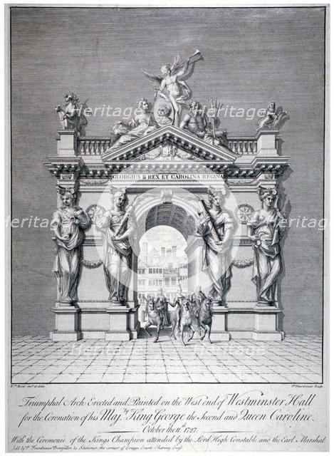 Triumphal arch on the west end of Westminster Hall, London, 1727.                                    Artist: Pierre Fourdrinier