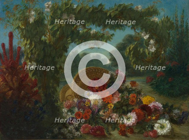 Basket of Flowers, 1848-49. Creator: Eugene Delacroix.