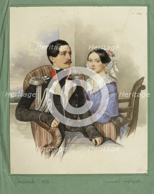Portrait of Count Jakov Karlovich Sievers (1818-1865) and Countess Vera Mikhaylovna 1818-1865, 1843. Artist: Alexeyev, N.M. (active First Half of 19th cen.)