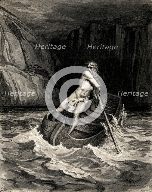 Arrival of Charon. Illustration to the Divine Comedy by Dante Alighieri, 1857. Artist: Doré, Gustave (1832-1883)