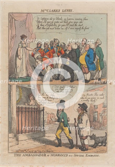 Mrs Clark's Levee. The Ambassador of Morrocco on a Special Embassy, February 20, 1809. Creator: Thomas Rowlandson.