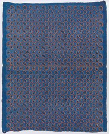 Blue sheet with two borders with a white floral and lace pattern, la..., late 18th-mid-19th century. Creator: Anon.
