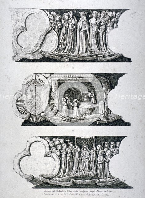 Three bas-reliefs in Edward the Confessor's Chapel, Westminster Abbey, London, 1782. Artist: Anon