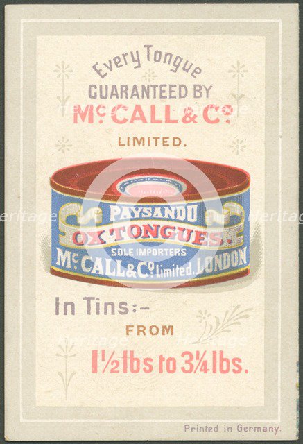 Paysandu ox tongue, 1890s. Artist: Unknown