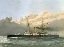 HMS 'Royal Sovereign', Royal Navy 1st class battleship, c1890-c1893.Artist: William Frederick Mitchell