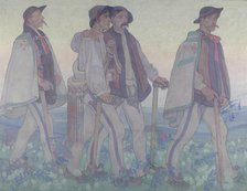 Procession of the Highlanders - central part of the 'Dawn' triptych - decorative panneau..., 1909. Creator: Jan Rembowski.