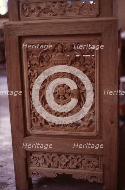 Tibetan refugee wood carving project, Dharamsala, India, 1988. Creator: Amanda Waite.