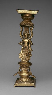 Pillar Support of an Addorsed Female Bodhisattva and an Offering Goddess, 15th century. Creator: Unknown.
