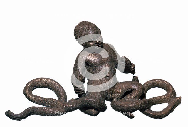 Roman statuette of Hercules strangling two snakes. Artist: Unknown