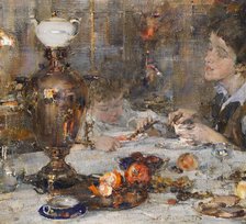 Portrait of Artist's Wife and Daughter, 1925. Creator: Nikolay Feshin.