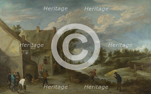 Peasants playing Bowls outside a Village Inn, c. 1660. Artist: Teniers, David, the Younger (1610-1690)