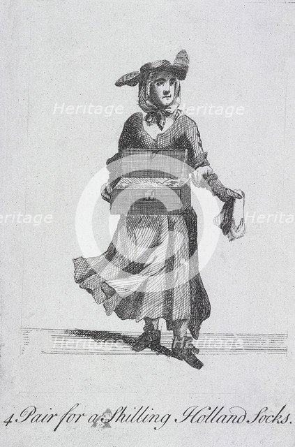 '4 Pair for a Shilling Holland Socks', Cries of London, (c1688?). Artist: Anon