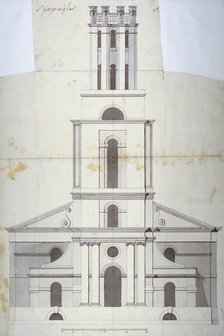 Front elevation of the Church of St George in the East, Stepney, London, 1800. Artist: Anon