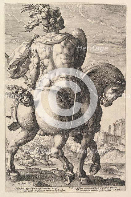 Titus Manlius, from the series The Roman Heroes, 1586. Creator: Hendrik Goltzius.