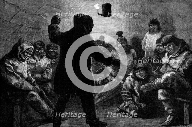 The American Franklin Search Expedition: Kalandi play among the Netchillik Esquimaux, 1881. Creator: W. I. Mosses.