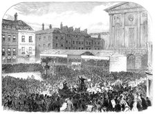 The Elections in the Metropolitan Boroughs: Finsbury...the nomination on Clerkenwell Green, 1865. Creator: Unknown.