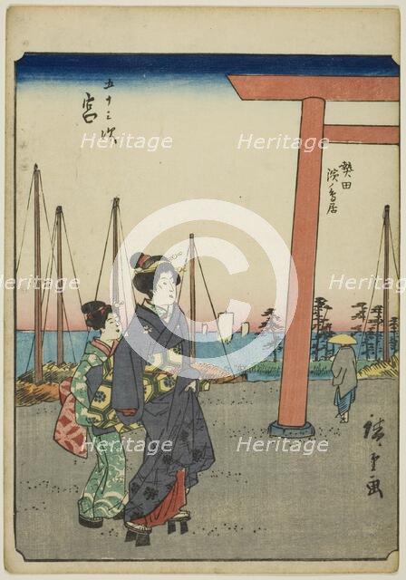 Miya, from the series "Fifty-three Stations [of the Tokaido] (Gojusan tsugi)," also known..., 1852. Creator: Ando Hiroshige.