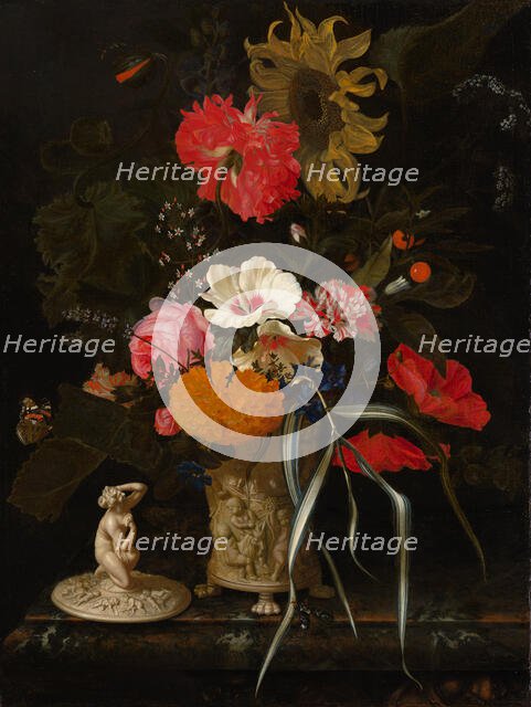 Flowers in an Ornamental Vase, c1670-1675. Creator: Maria van Oosterwijck.
