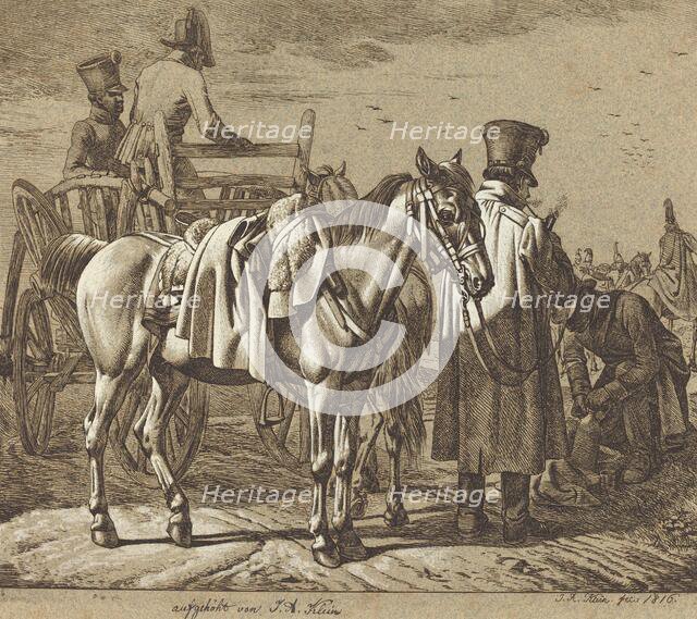 Horse with Soldiers Smoking Pipe/Military Scene, 1816. Creator: Johann Adam Klein.