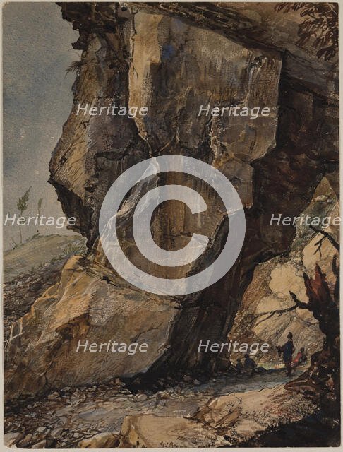 Mountain Scene with Crag and Soldiers, c1849. Creator: George Loring Brown.